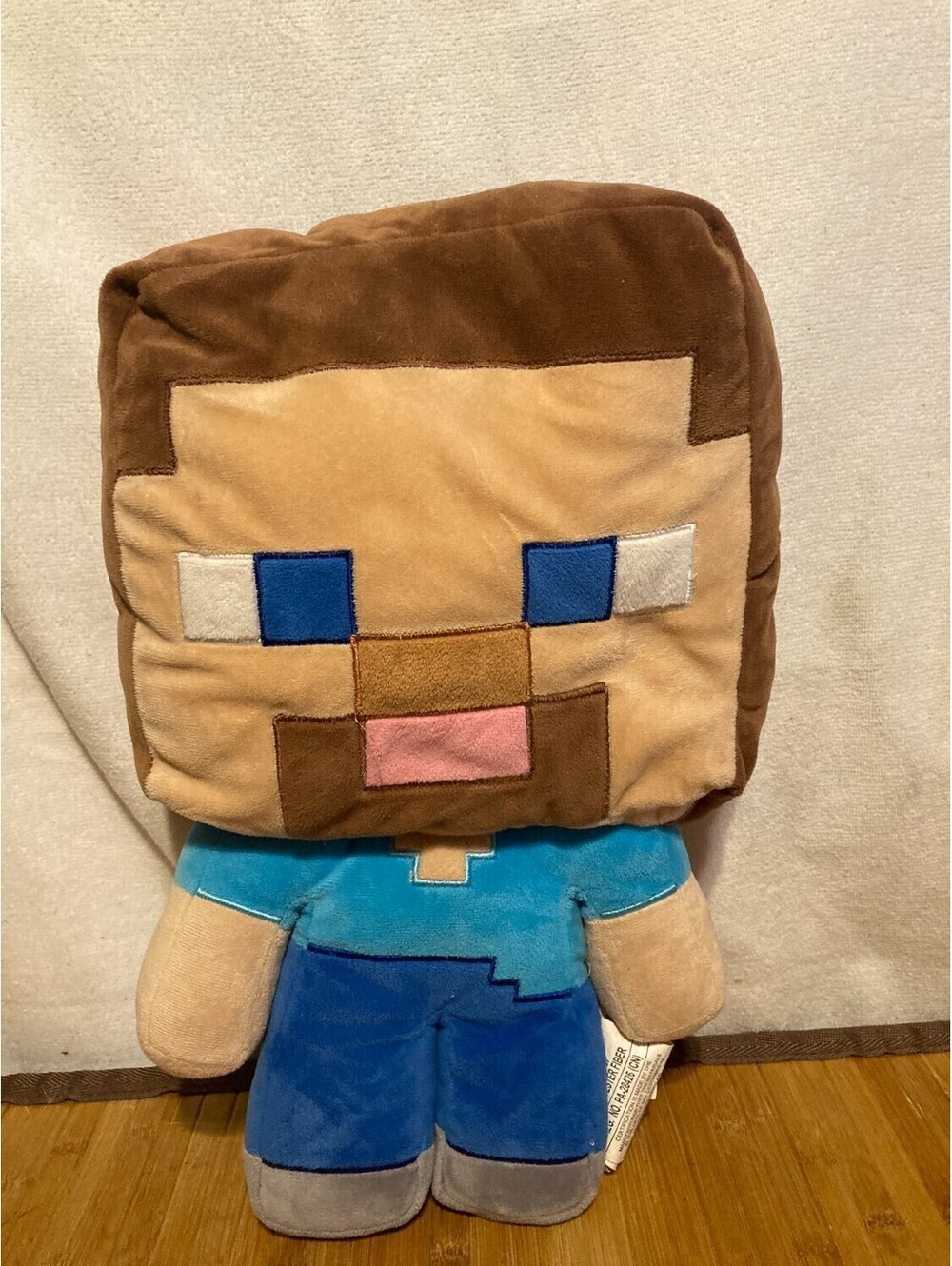 Minecraft Steve Pillow Buddy Plush 16 in Multicolor Fiber sewn-on tag